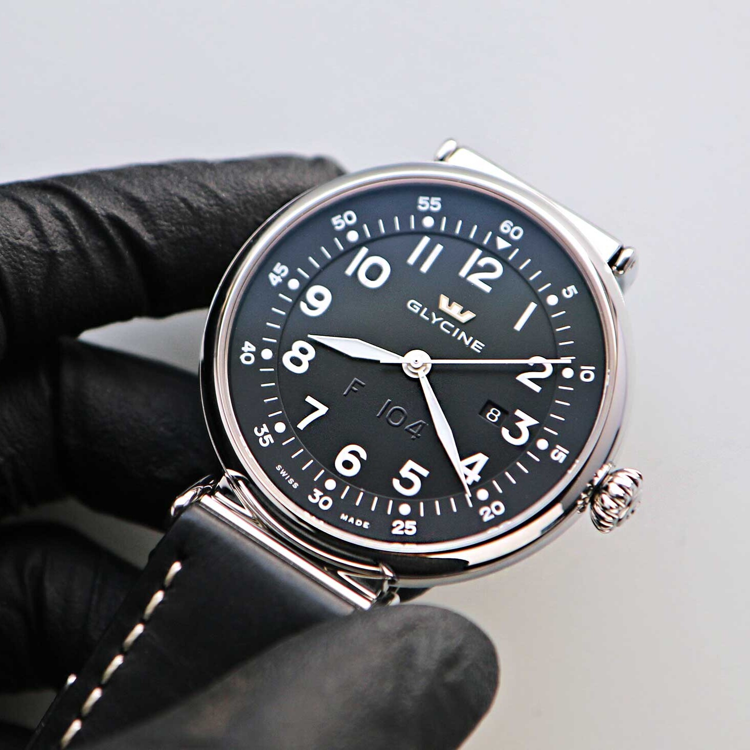 Glycine F-104 Automatic Legible 48mm on a Black Leather Strap 